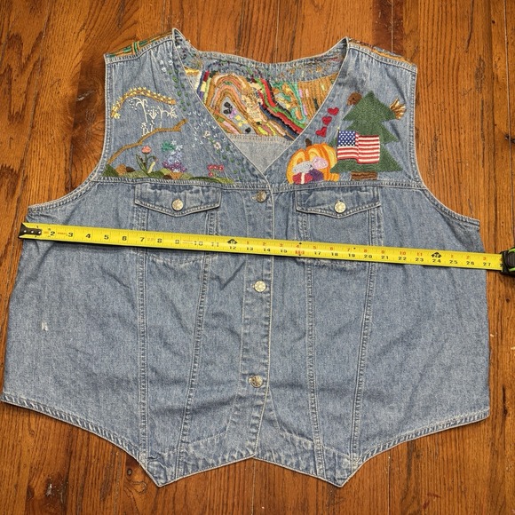 Republic Women's Sleeveless Denim Vest Embroidered Button Embellishments Size 26 - Picture 12 of 12